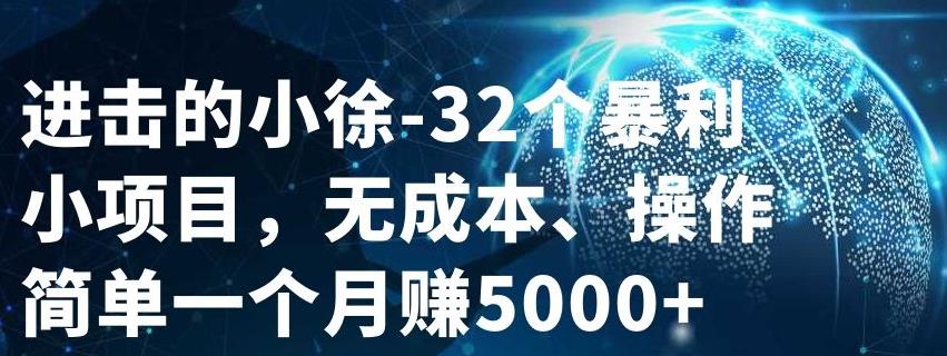 进击的小徐-32个暴利小项目，无成本、操作简单一个月赚5000 