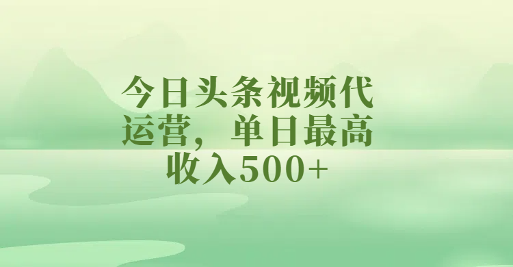 今日头条视频代运营，单日最高收入500+