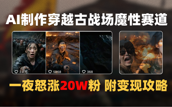 AI制作穿越古战场视频一夜涨粉20W保姆级教学（附AI变现指南）