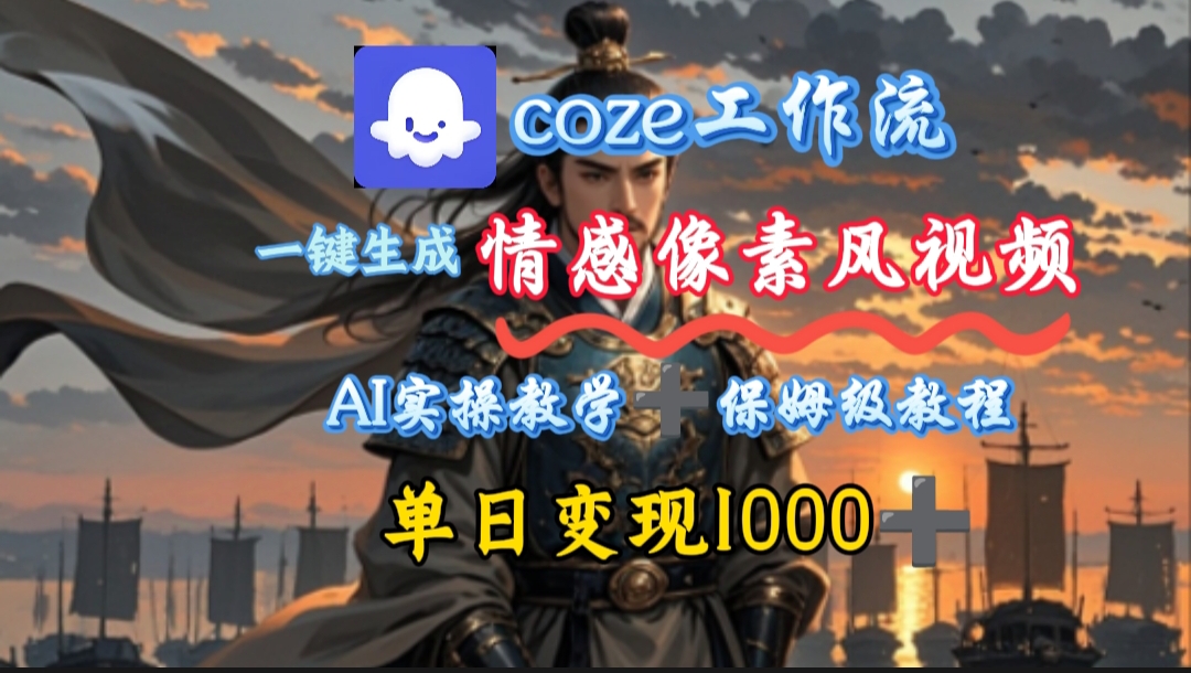 用coze工作流一键生成情感像素风视频，几分钟一条，单日变现500+
